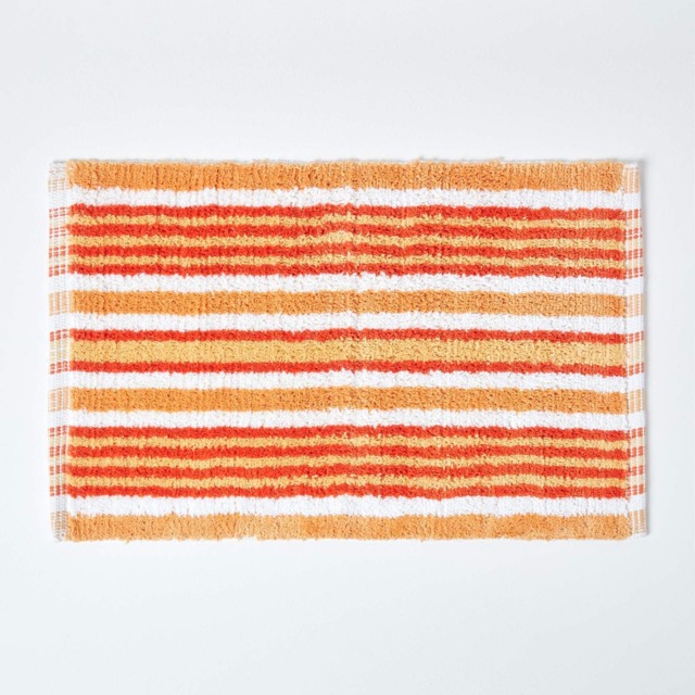 Homescapes Handloomed Striped Cotton Bath Mat Orange 40 x 60 cm
