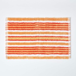 Homescapes Handloomed Striped Cotton Bath Mat Orange 40 x 60 cm