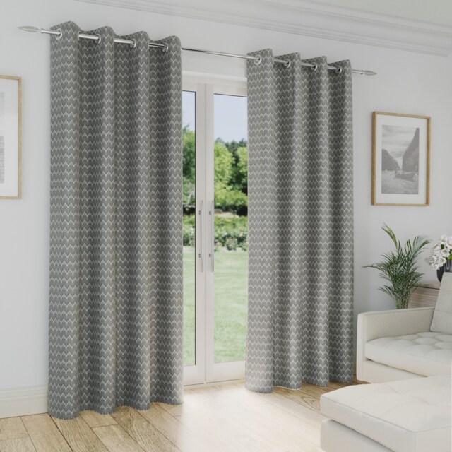 "Enhanced Living Aspen Grey Chevron Pattern 90 x 72"" (229x183cm) Eyelet Thermal Noise Reducing Room Darkening Curtains (PAIR) Grey Grey 2"