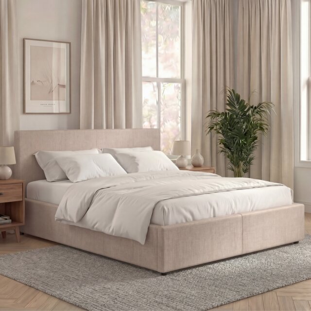Vida Designs Veronica King Size Lift Up Ottoman Linen Bedframe, Beige