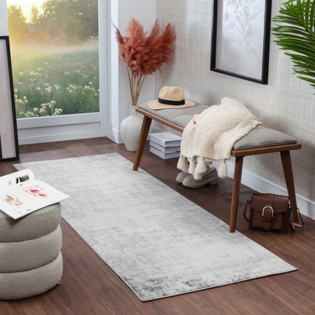 LIVABLISS Roma-Abstract Modern Marble Rug 80 x 220 cm Charcoal Grey Off-White