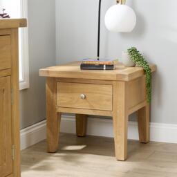 Bedroom Solid Wooden 1 Drawer Side Lamp Table Bedside Cabinet Oak Top Brown Oak