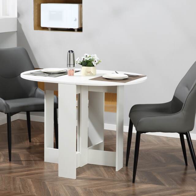 HOMCOM Folding Dining Table, Space-saving Drop Leaf Table for Small Space, Kitchen, Dining Room, White