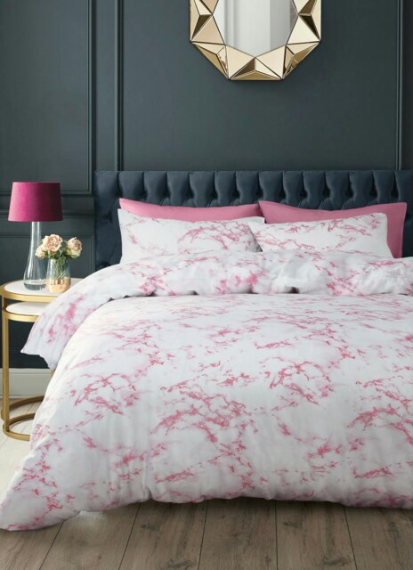 Velosso Marble Printed Cotton Blend Duvet Cover and Pillowcase Set Pink Double