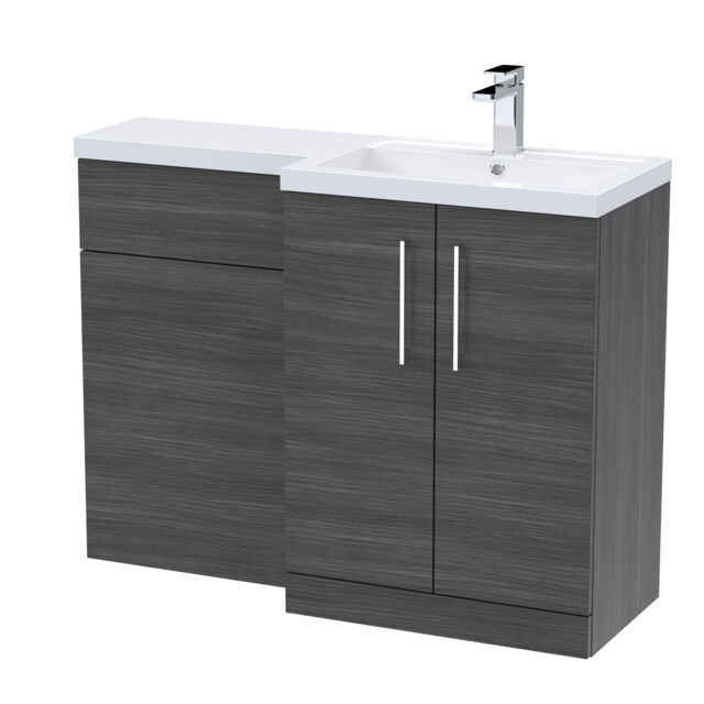 Balterley Right-Hand Bathroom Vanity and WC Unit Combination, Basin - Handles Grey Anthracite Woodgrain