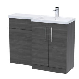 Balterley Right-Hand Bathroom Vanity and WC Unit Combination, Basin - Handles Grey Anthracite Woodgrain