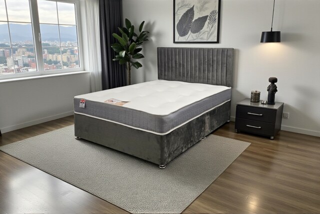 Emily Divan Bed, No Drawers + Sprung Memory Foam Mattress & Headboard