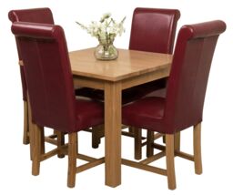 Oslo 90 x 90 cm Oak Small Dining Table and 4 Washington Leather Chairs Red Red