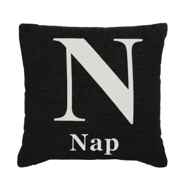 Words 'Nap' Black Cushion Black