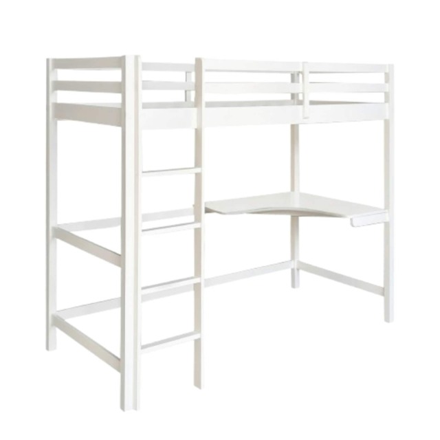 3ft Single High Sleeper Bed With Corner Desk In White