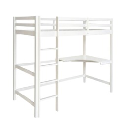 3ft Single High Sleeper Bed With Corner Desk In White