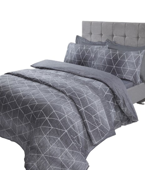 Calvin Geometric Polycotton Duvet Cover Set with Pillowcase Grey Single 1