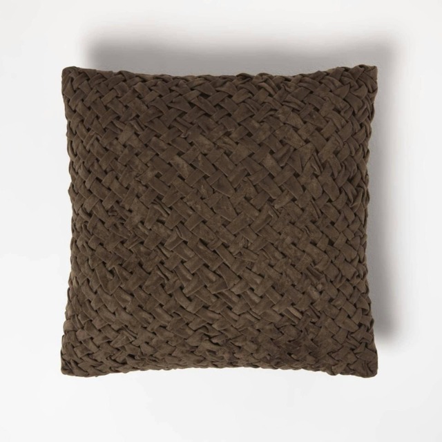 Homescapes Sofia Pleated Brown Velvet Cushion - 45 x 45 cm Brown 45 x 45 cm 1