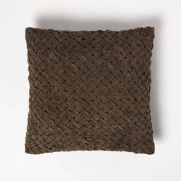 Homescapes Sofia Pleated Brown Velvet Cushion - 45 x 45 cm Brown 45 x 45 cm 1
