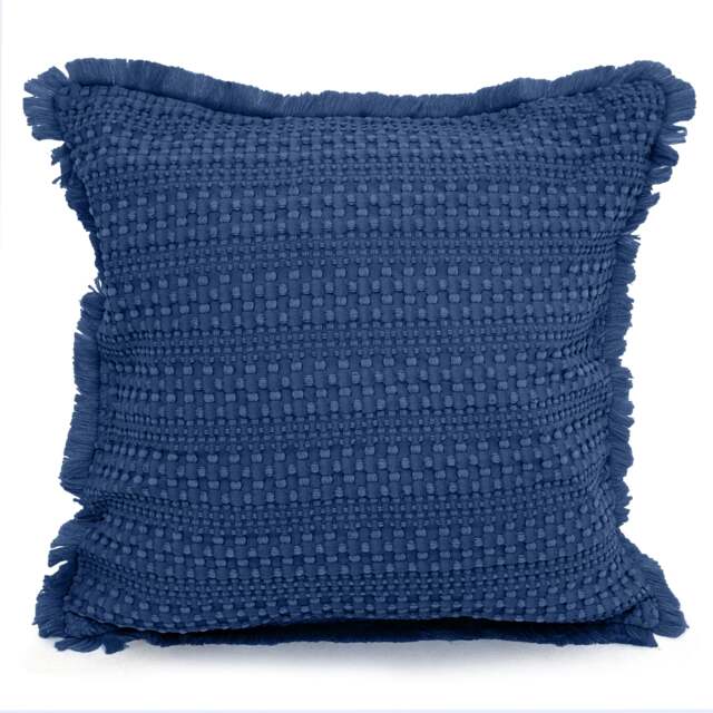 Soft Waffle Fringe Edge Cushion - 45cm x 45cm Blue Navy
