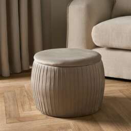 OHS Matte Velvet Pleated Storage Organiser Ottoman Seat - Mink