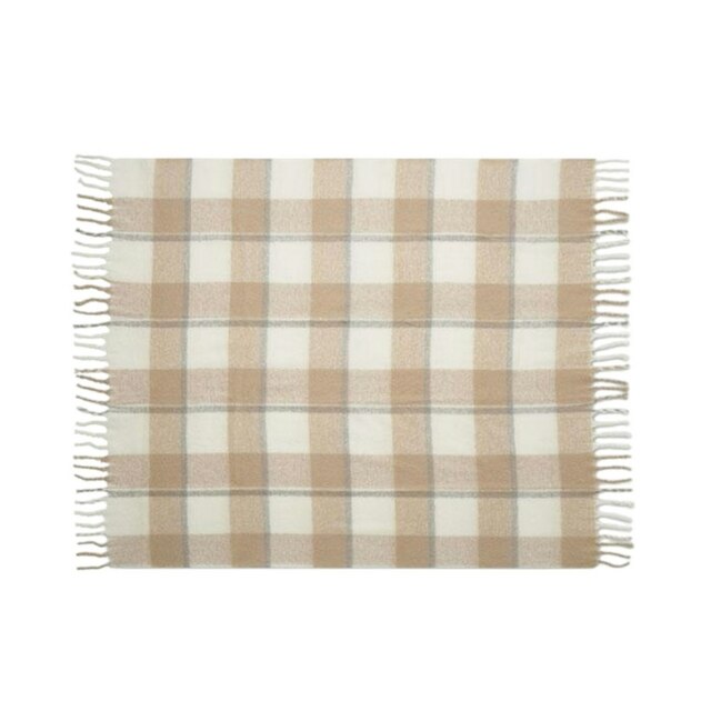 MidOcean Quet Mohair Chequered Blanket - Beige - 152cm x 127cm Brown