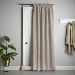 Velvet Chenille Thermal Fleece Lined Single Pencil Pleat Taped Top Door Curtain - 137cm x 213cm - Taupe