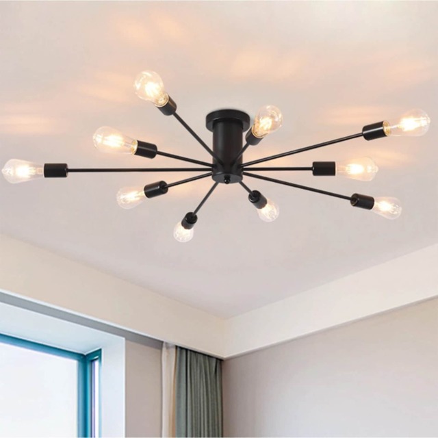 Ceiling Light Mid Century Sputnik Chandelier 10 Lights Black 87cm