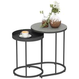 HOMCOM Nesting Side Table Set of 2, Industrial Round Nest of Tables with Tray Tabletop and Metal Frame for Living Room, Bedroom, Home Office, Grey Grey