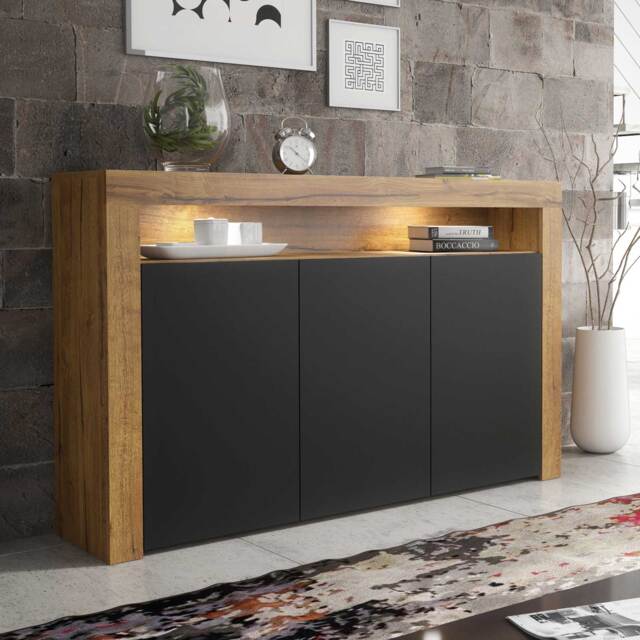 TV Unit TV Stand Sideboard Storage Cabinet Cupboard Oak Black Matt LED 155cm