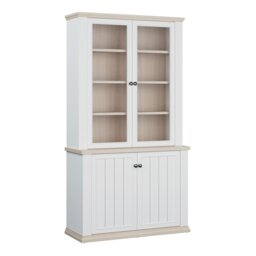 Pontypool 4 Door Display Cabinet in White and Riva Oak