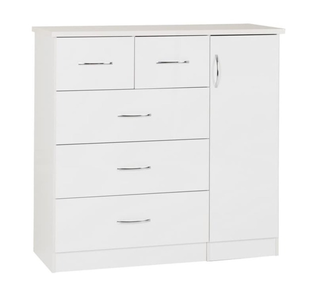 Nevada 5 Drawer Low Wardrobe - L46 x W117 x H115 cm - White Gloss