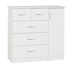 Nevada 5 Drawer Low Wardrobe - L46 x W117 x H115 cm - White Gloss