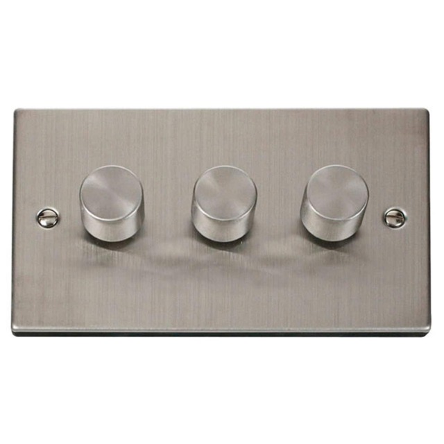 SE HOME Stainless Steel 3 Gang 2 Way LED 100W Trailing Edge Dimmer Light Switch Chrome Stainless Steel