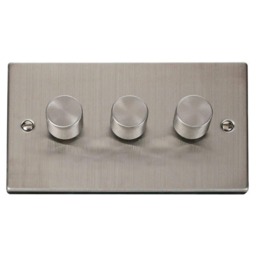 SE HOME Stainless Steel 3 Gang 2 Way LED 100W Trailing Edge Dimmer Light Switch Chrome Stainless Steel