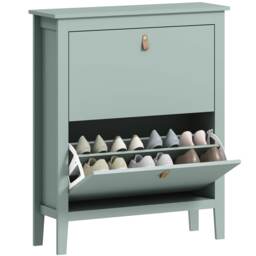 HOMCOM 2 Drawer Shoe Cabinet with Flip Doors, Narrow Shoe Storage Cabinet with Removable and Adjustable Shelves, 14 Pairs Footwear Cupboard for Hallway, Entryway, 80 x 24 x 95.5 cm, Green Green 1