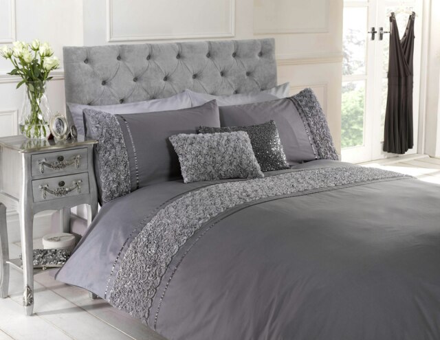 Limoges Polycotton Floral Duvet with Pillowcase Grey Super King 1