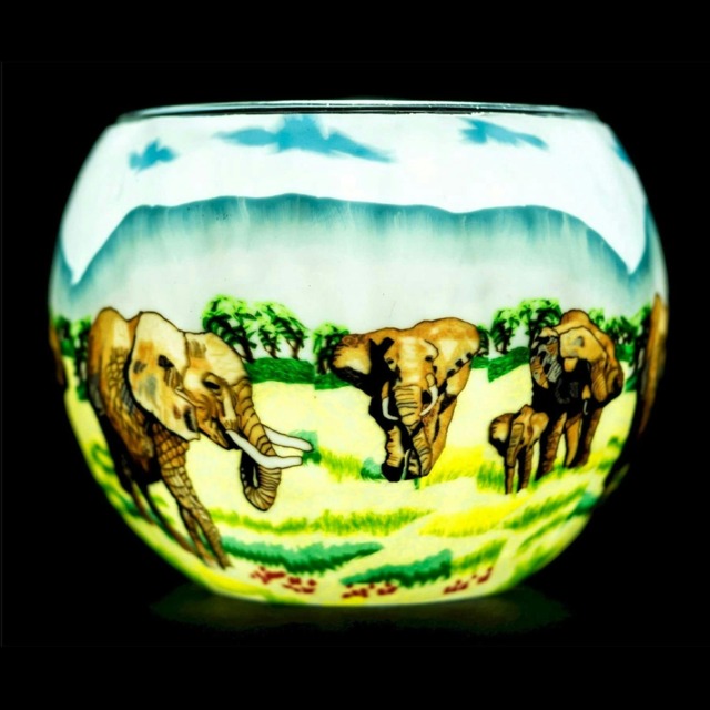 Milford Collection Tealight Holder Glass Nightlight Elephant Family