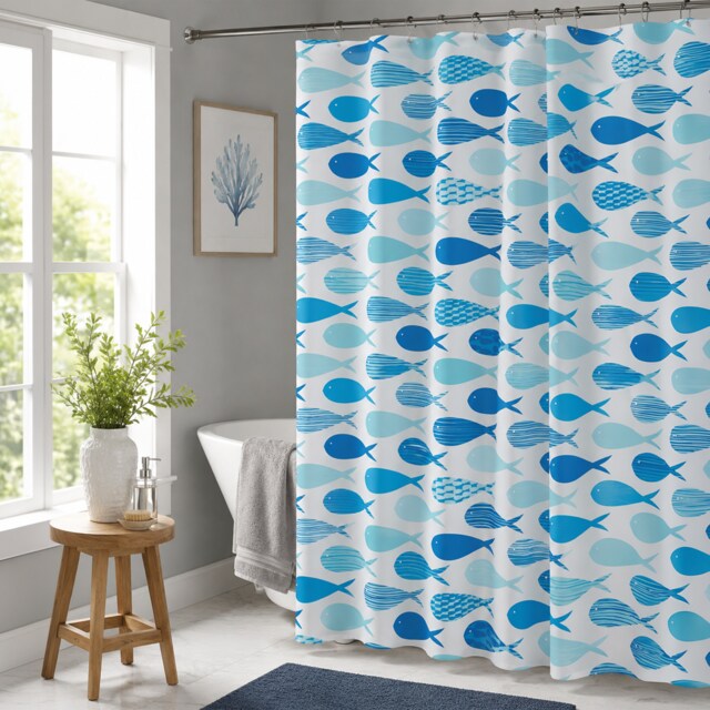 Showerdrape Aquarium White & Blue Shower Curtain
