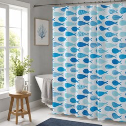 Showerdrape Aquarium White & Blue Shower Curtain