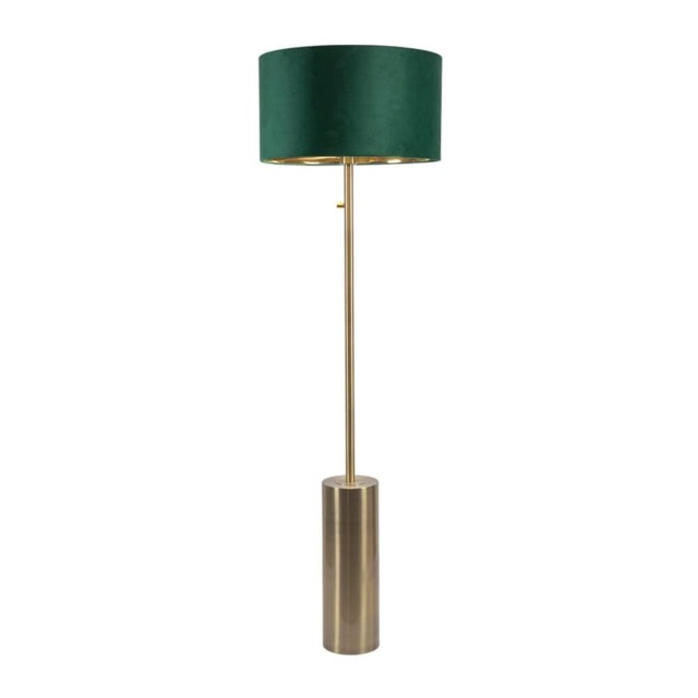 ValueLights Lexy Antique Brass Dimmable Floor Lamp Forest Green Velvet Gold Shade and Bulb