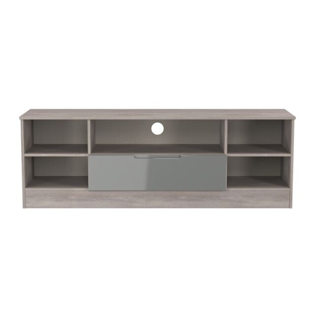 Lucca Wide 1 Drawer TV & Media Unit in Grey Gloss & Grey Oak (Ready Assembled) Grey Grey Gloss & Grey Oak