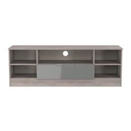 Lucca Wide 1 Drawer TV & Media Unit in Grey Gloss & Grey Oak (Ready Assembled) Grey Grey Gloss & Grey Oak