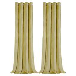 Dusty Yellow Velvet Blackout Eyelet Curtains - 46x54 Inch Drop - Pair Yellow One Size