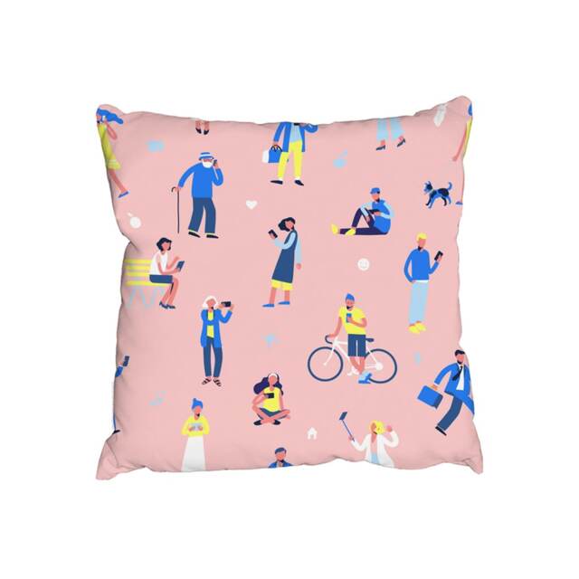 different people with mobile phones and gadgets (Outdoor Cushion)