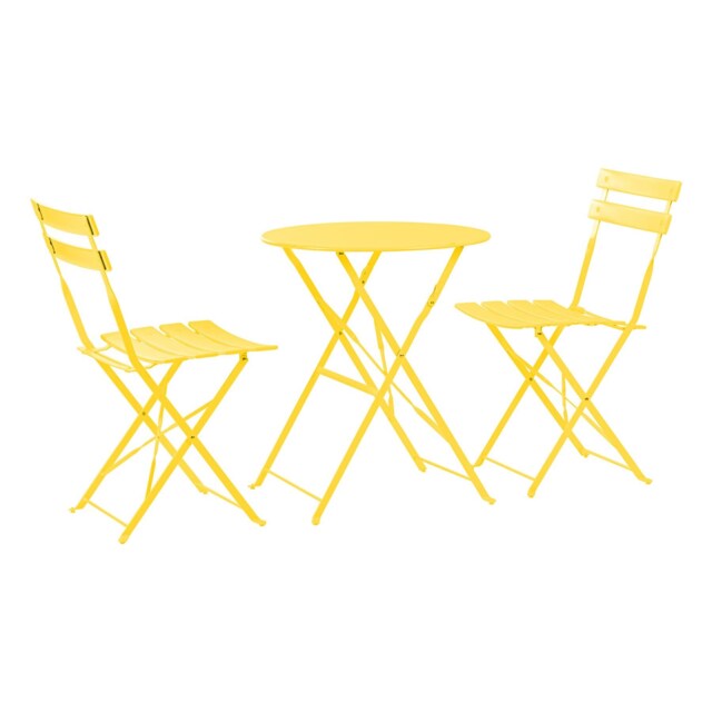 Harbour Housewares 2 Seater Sussex Bistro Set Round Folding Metal Garden Table & Chairs Patio Balcony Furniture Yellow