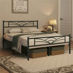 Yaheetech Metal Platform Bed Frame with Cloud-inspired Design Headboard Black, 5ft King