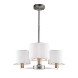 Daley 3 Light Multi Arm Ceiling Pendant Matt Nickel, Triple Shade Vintage White Silk Effect, E14