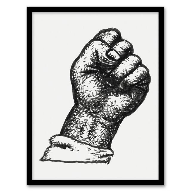 "Clenched Fist Black and White Drawing Gestel Framed Wall Art Print 12X16"""