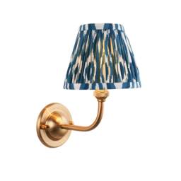 Dome Arc Brushed Aged Brass Plate Wall Light with Marlin Blue Fabric Ikat Shade 16cm B22