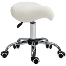 HOMCOM Cosmetic Stool 360 Rotate Height Adjustable Salon Massage Spa Chair Hydraulic Rolling Faux Leather Saddle Stool Mobility, Cream