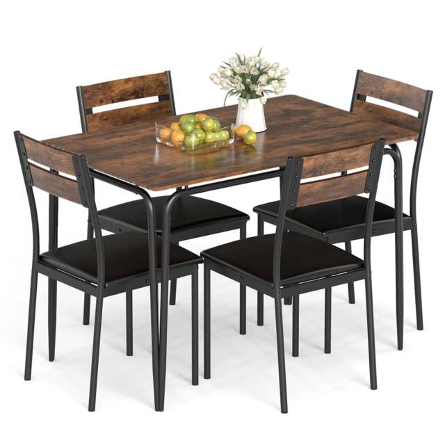 COSTWAY 5-Piece Dining Table Set Rectangular Kitchen Table & 4 Armless Chairs