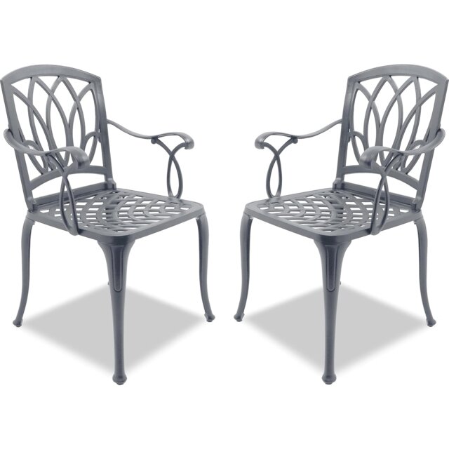 Centurion Supports Positano 2-Large Garden and Patio Chairs with Armrests in Cast Aluminium Grey