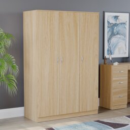 Vida Designs Riano 3 Door Wardrobe With Shelf & Clothes Rail, Pine