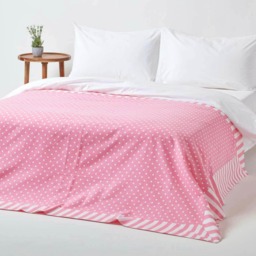 Homescapes Cotton Pink Polka Dots and Stripes Sofa Throw - 150 x 200 cm